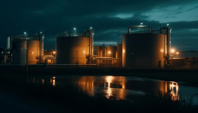 Storage tanks at night